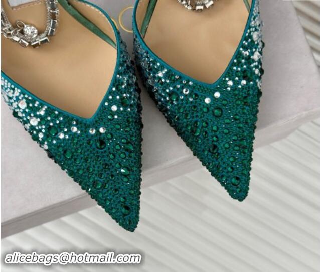 Big Discount Jimmy Choo Saeda Slingback Pumps 8cm with Strass and Ankle Strap Green 606056