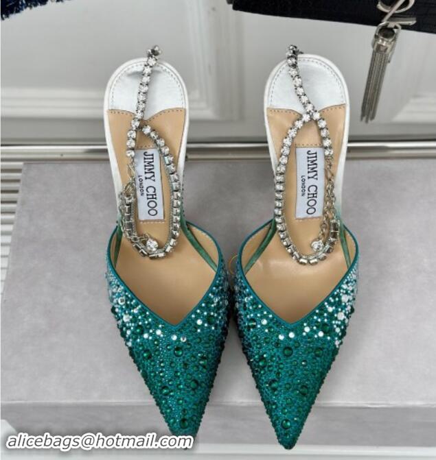 Big Discount Jimmy Choo Saeda Slingback Pumps 8cm with Strass and Ankle Strap Green 606056