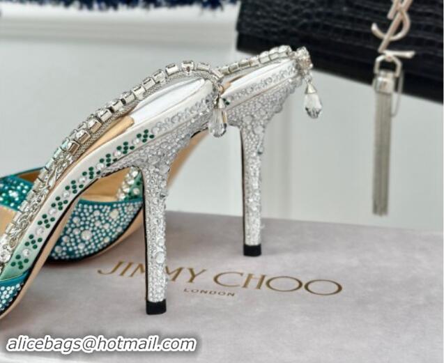 Big Discount Jimmy Choo Saeda Slingback Pumps 8cm with Strass and Ankle Strap Green 606056