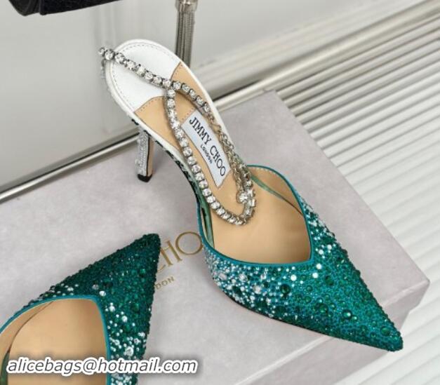 Big Discount Jimmy Choo Saeda Slingback Pumps 8cm with Strass and Ankle Strap Green 606056