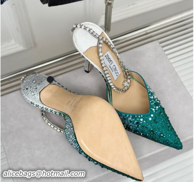 Big Discount Jimmy Choo Saeda Slingback Pumps 8cm with Strass and Ankle Strap Green 606056