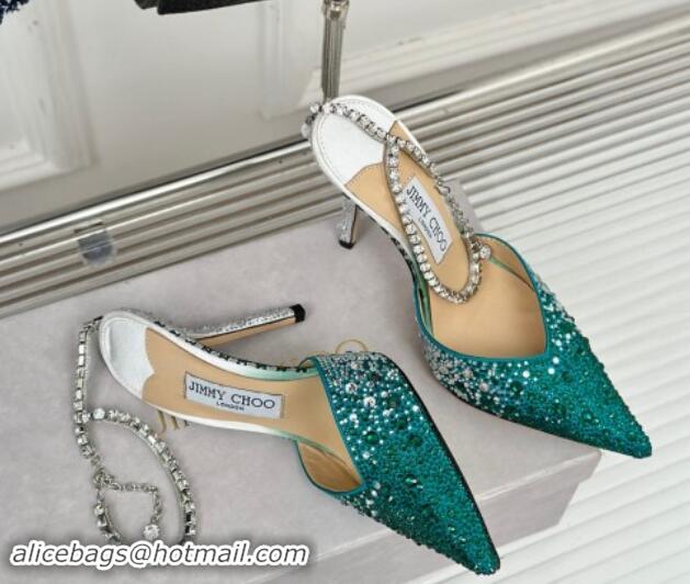 Big Discount Jimmy Choo Saeda Slingback Pumps 8cm with Strass and Ankle Strap Green 606056