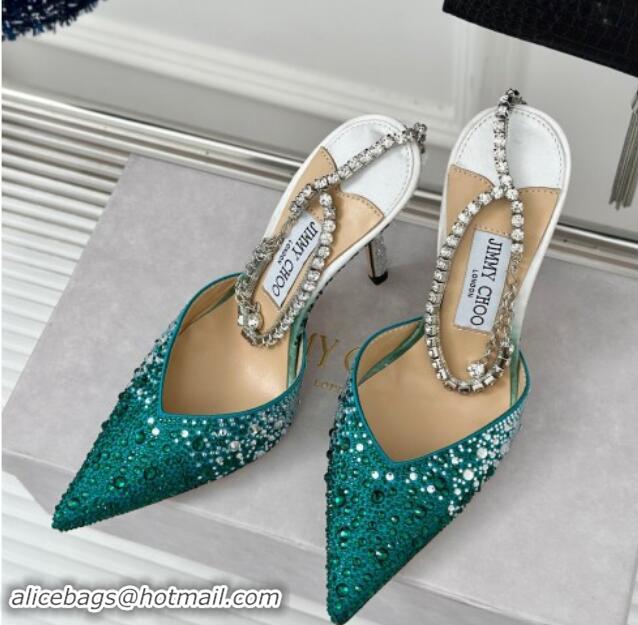 Big Discount Jimmy Choo Saeda Slingback Pumps 8cm with Strass and Ankle Strap Green 606056