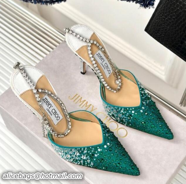 Big Discount Jimmy Choo Saeda Slingback Pumps 8cm with Strass and Ankle Strap Green 606056