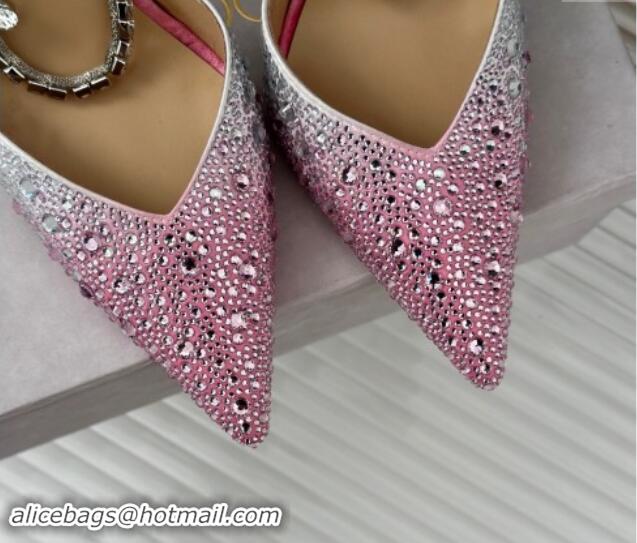 Luxurious Jimmy Choo Saeda Slingback Pumps 8cm with Strass and Ankle Strap Pink 606057