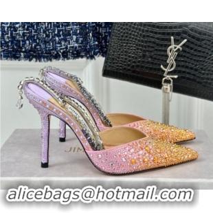 Hot Style Jimmy Choo Saeda Slingback Pumps 8cm with Strass and Ankle Strap Sunset Mix 606058