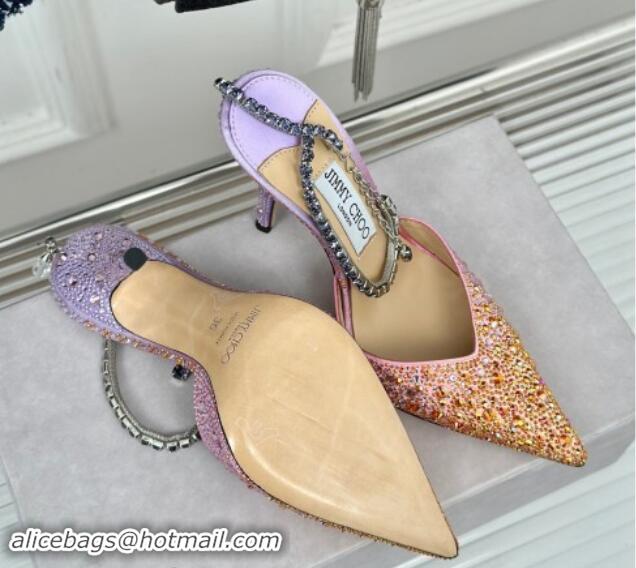 Hot Style Jimmy Choo Saeda Slingback Pumps 8cm with Strass and Ankle Strap Sunset Mix 606058