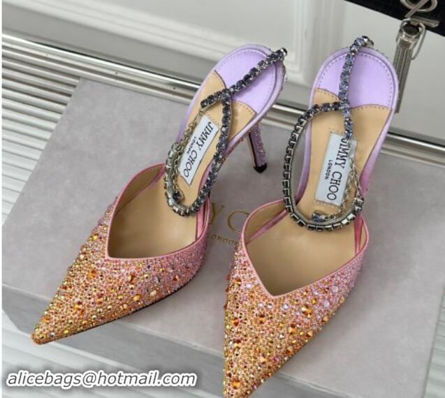 Hot Style Jimmy Choo Saeda Slingback Pumps 8cm with Strass and Ankle Strap Sunset Mix 606058