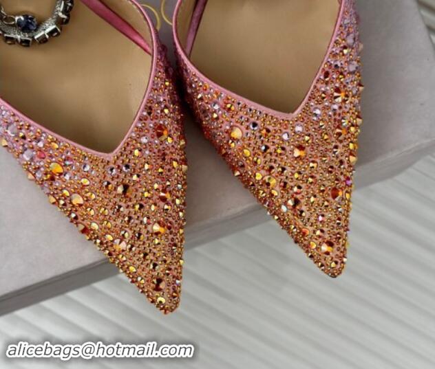 Hot Style Jimmy Choo Saeda Slingback Pumps 8cm with Strass and Ankle Strap Sunset Mix 606058