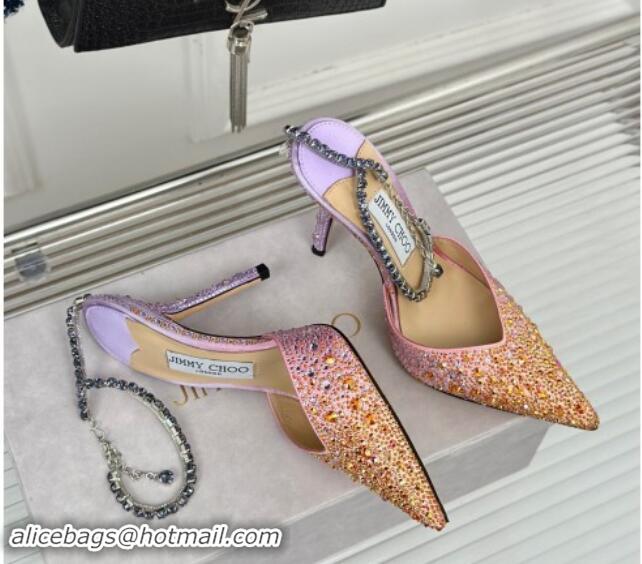 Hot Style Jimmy Choo Saeda Slingback Pumps 8cm with Strass and Ankle Strap Sunset Mix 606058