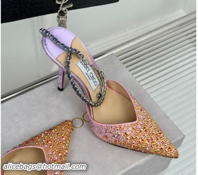 Hot Style Jimmy Choo Saeda Slingback Pumps 8cm with Strass and Ankle Strap Sunset Mix 606058