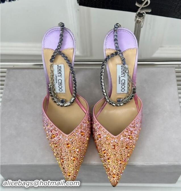 Hot Style Jimmy Choo Saeda Slingback Pumps 8cm with Strass and Ankle Strap Sunset Mix 606058