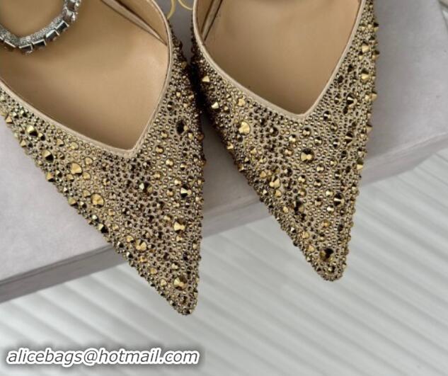 Sophisticated Jimmy Choo Saeda Slingback Pumps 8cm with Strass and Ankle Strap Gold 606060