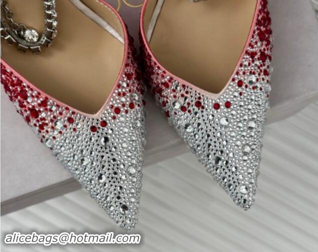 Duplicate Jimmy Choo Saeda Slingback Pumps 8cm with Strass and Ankle Strap Red 606061