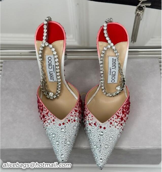 Duplicate Jimmy Choo Saeda Slingback Pumps 8cm with Strass and Ankle Strap Red 606061