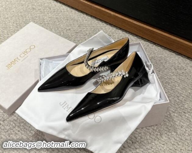 Buy Luxury Jimmy Choo Bing Pump Flat 2.5cm with Strass Strap in Patent Calfskin Black 606065