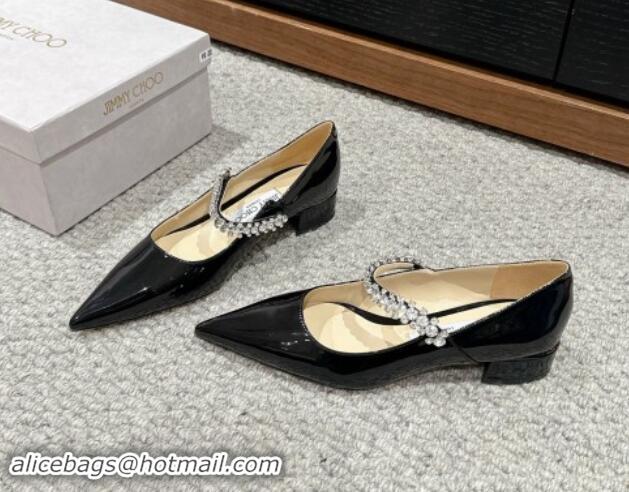 Buy Luxury Jimmy Choo Bing Pump Flat 2.5cm with Strass Strap in Patent Calfskin Black 606065