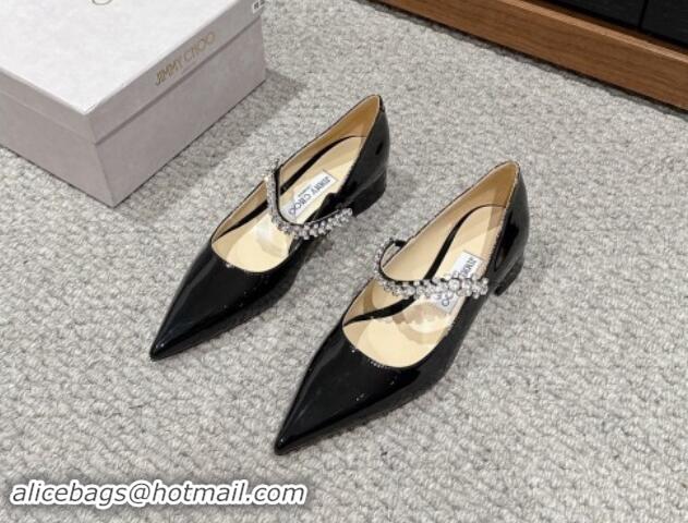 Buy Luxury Jimmy Choo Bing Pump Flat 2.5cm with Strass Strap in Patent Calfskin Black 606065