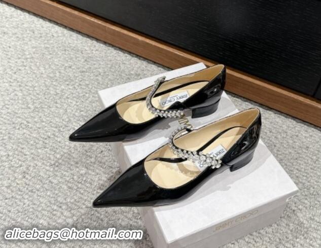 Buy Luxury Jimmy Choo Bing Pump Flat 2.5cm with Strass Strap in Patent Calfskin Black 606065