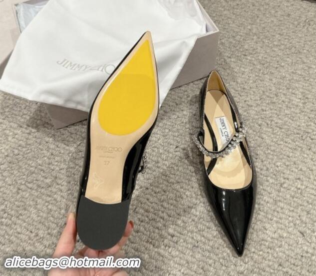 Buy Luxury Jimmy Choo Bing Pump Flat 2.5cm with Strass Strap in Patent Calfskin Black 606065