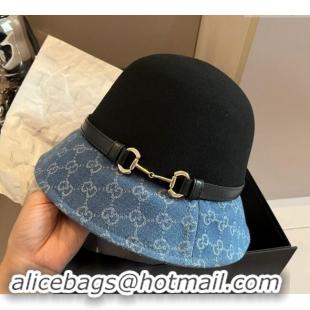 Buy Inexpensive Gucci Horsebit Bucket Hat in Wool and GG Denim 3034 Black/Blue 2024