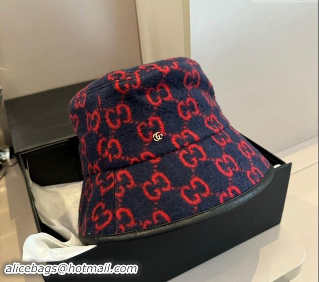 Buy Discount Gucci GG Fleece Fabric Bucket Hat 0913 Dark Blue 2024