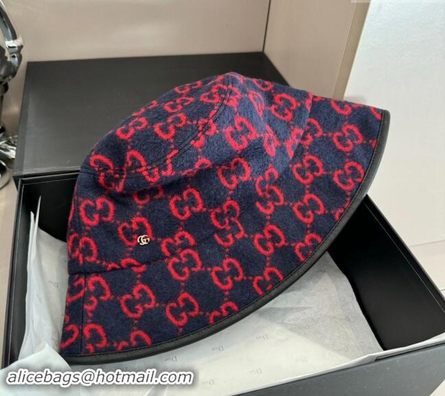 Buy Discount Gucci GG Fleece Fabric Bucket Hat 0913 Dark Blue 2024