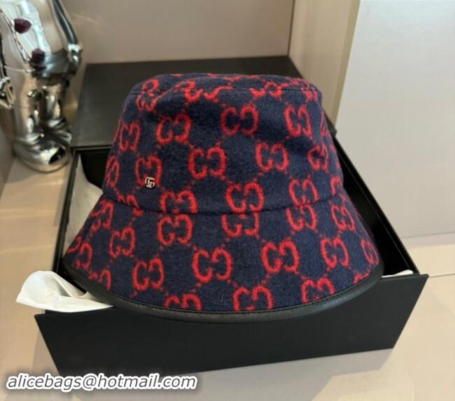 Buy Discount Gucci GG Fleece Fabric Bucket Hat 0913 Dark Blue 2024