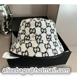 Luxurious Gucci GG Fleece Fabric Bucket Hat 0913 White 2024