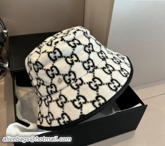 Luxurious Gucci GG Fleece Fabric Bucket Hat 0913 White 2024