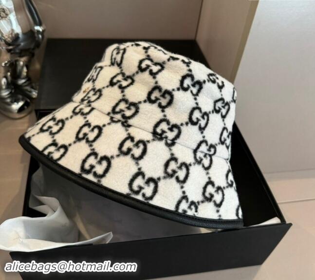 Luxurious Gucci GG Fleece Fabric Bucket Hat 0913 White 2024