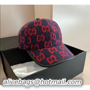 Top Design Gucci GG Fleece Fabric Baseball Hat 0913 Dark Blue 2024