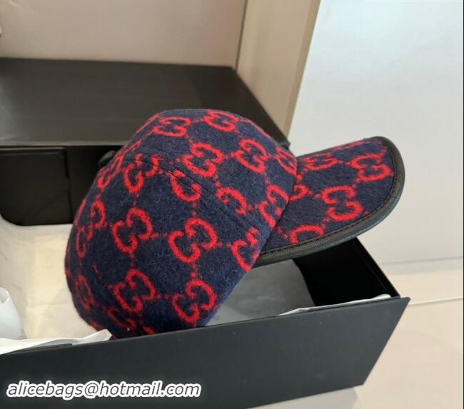 Top Design Gucci GG Fleece Fabric Baseball Hat 0913 Dark Blue 2024