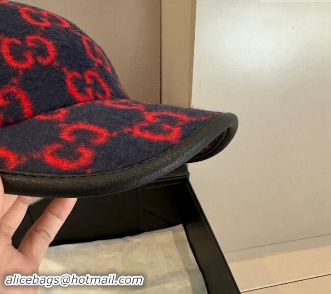 Top Design Gucci GG Fleece Fabric Baseball Hat 0913 Dark Blue 2024