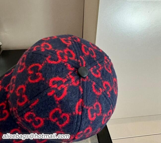 Top Design Gucci GG Fleece Fabric Baseball Hat 0913 Dark Blue 2024