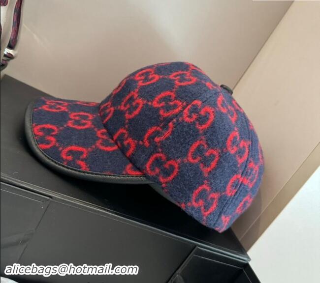 Top Design Gucci GG Fleece Fabric Baseball Hat 0913 Dark Blue 2024