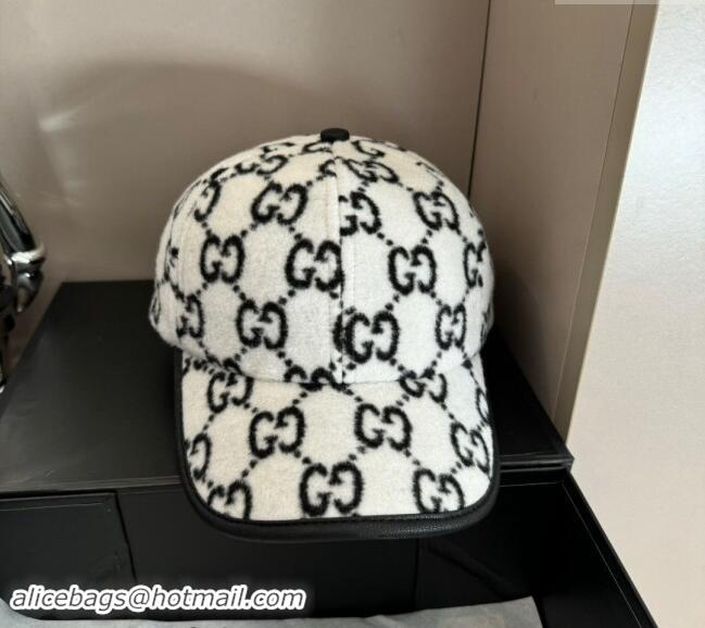 Super Quality Gucci GG Fleece Fabric Baseball Hat 0913 White 2024