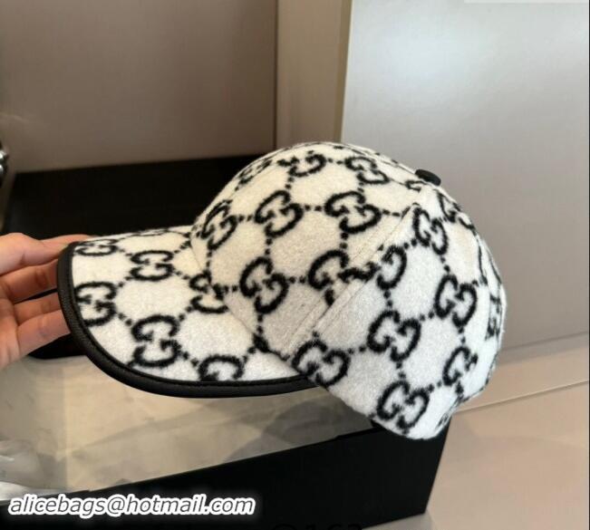 Super Quality Gucci GG Fleece Fabric Baseball Hat 0913 White 2024