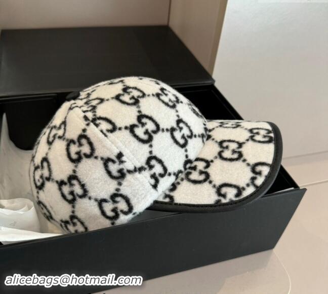 Super Quality Gucci GG Fleece Fabric Baseball Hat 0913 White 2024