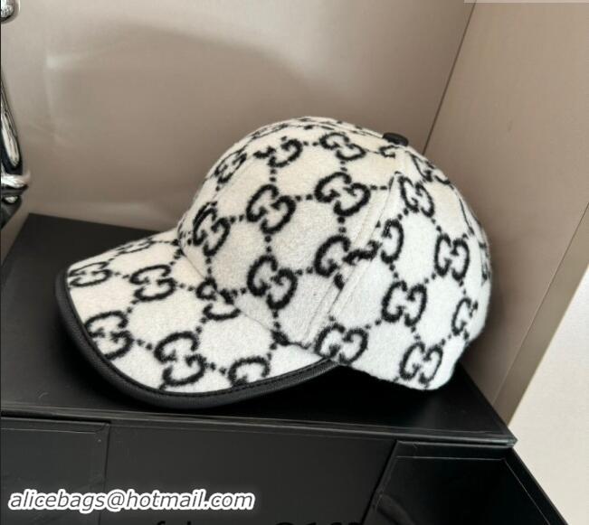 Super Quality Gucci GG Fleece Fabric Baseball Hat 0913 White 2024