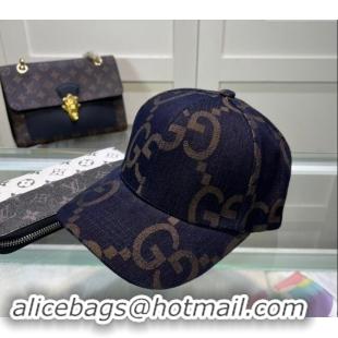 Fashion Discount Gucci Maxi GG Denim Baseball Hat GG091302 Dark Blue 2024