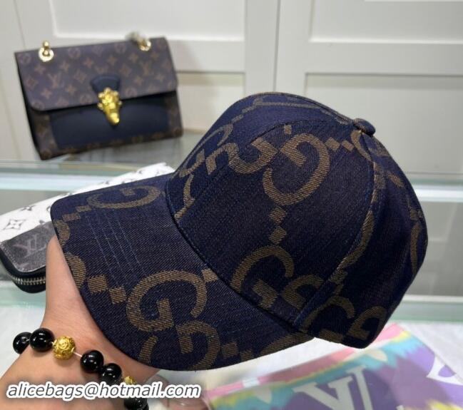 Fashion Discount Gucci Maxi GG Denim Baseball Hat GG091302 Dark Blue 2024