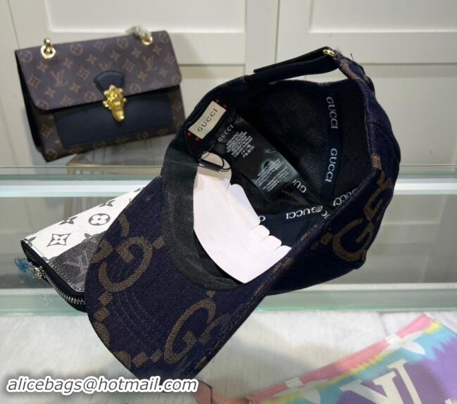 Fashion Discount Gucci Maxi GG Denim Baseball Hat GG091302 Dark Blue 2024