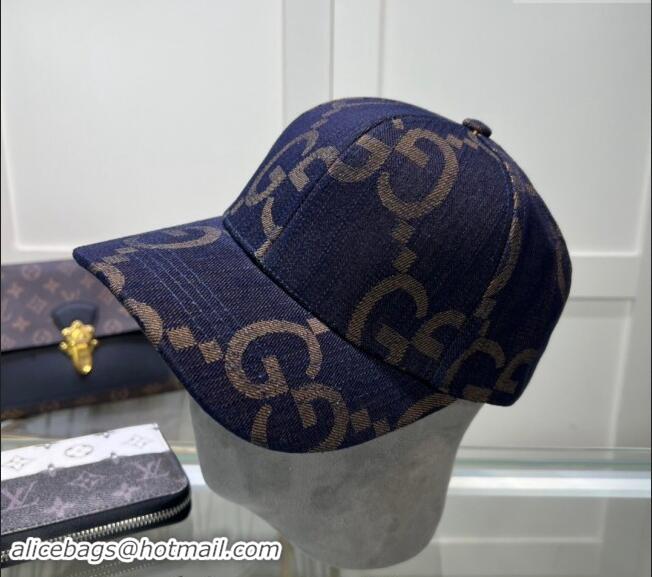 Fashion Discount Gucci Maxi GG Denim Baseball Hat GG091302 Dark Blue 2024