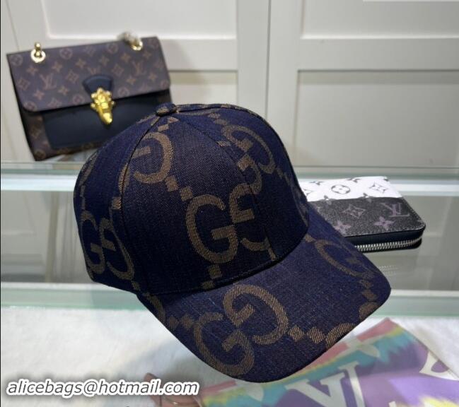 Fashion Discount Gucci Maxi GG Denim Baseball Hat GG091302 Dark Blue 2024