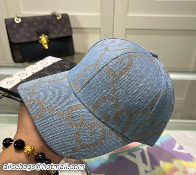 Best Price Gucci Maxi GG Denim Baseball Hat GG091302 Light Blue 2024