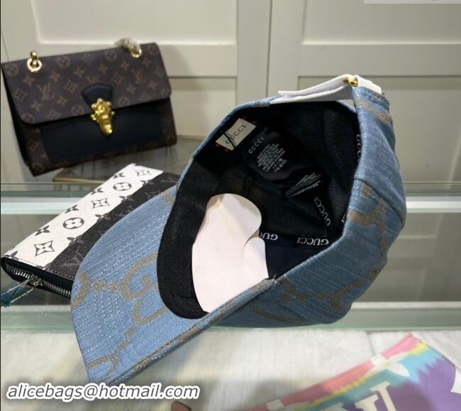 Best Price Gucci Maxi GG Denim Baseball Hat GG091302 Light Blue 2024