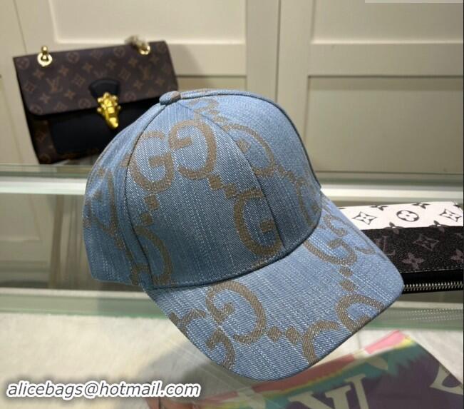 Best Price Gucci Maxi GG Denim Baseball Hat GG091302 Light Blue 2024