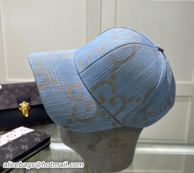 Best Price Gucci Maxi GG Denim Baseball Hat GG091302 Light Blue 2024