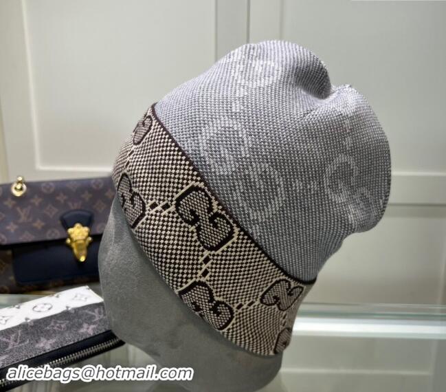 Inexpensive Gucci Knit Hat with Maxi GG 1019022 Light Grey 2024